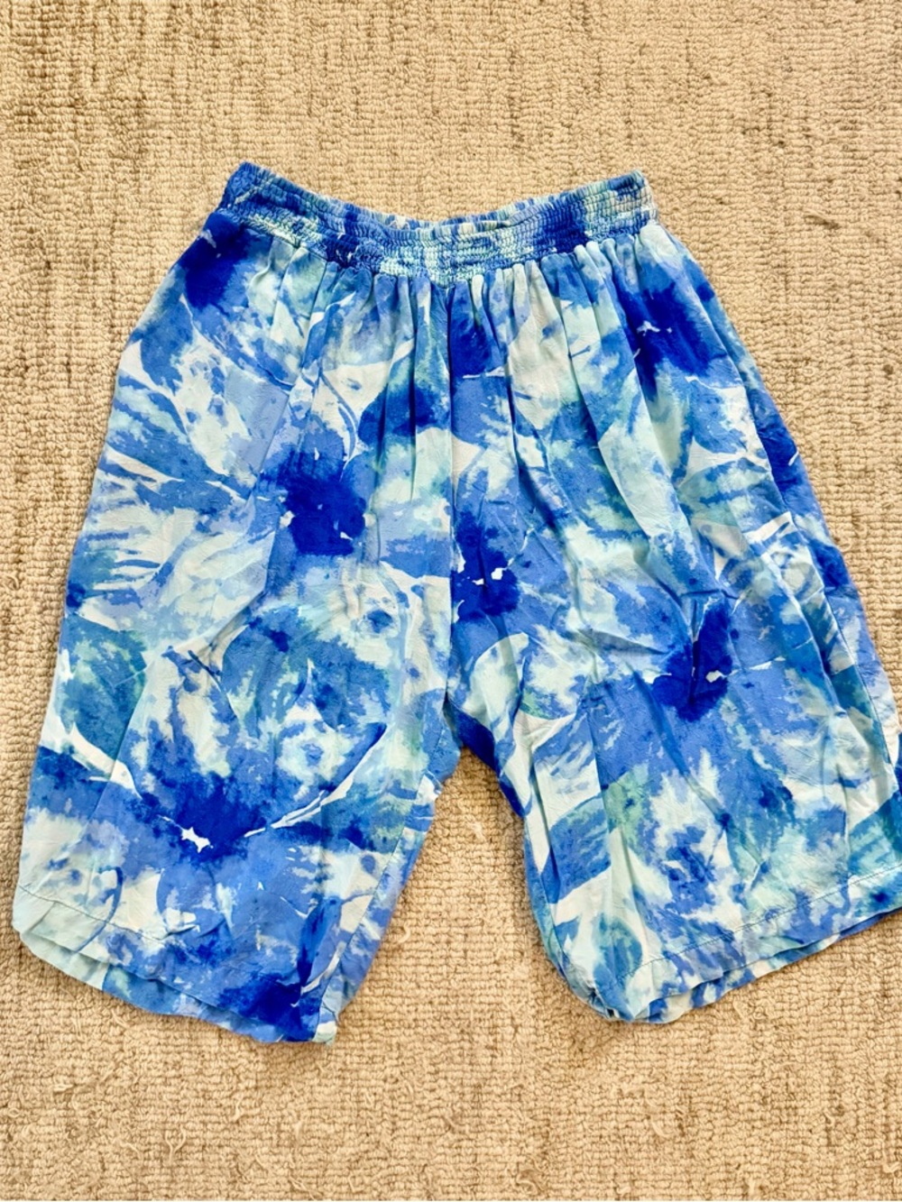 Vintage Jams World Size Large Hapuna Blue Rayon Hawaiian Bermuda Shorts